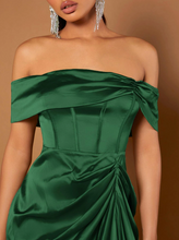 Load image into Gallery viewer, SHEIN BAE Off Shoulder Ruched Asymmetrical Hem Dress
