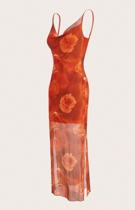 SHEIN ICON Floral Print Mesh Dress