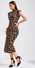 Load image into Gallery viewer, SHEIN Modely Leopard Print Shoulder Pad Split Back Bodycon Dress Without Belt
