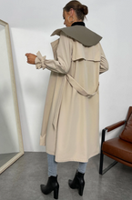 Load image into Gallery viewer, SHEIN Privé Contrast Collar Knot Cuff Belted Trench Coat
