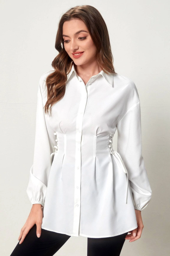 SHEIN Mulvari Lace Up Side Drop Shoulder Shirt