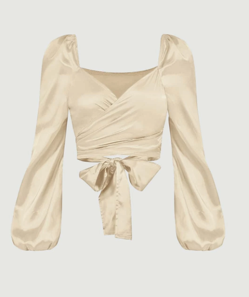 SHEIN Privé Lantern Sleeve Tie Back Satin Top