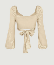 Load image into Gallery viewer, SHEIN Privé Lantern Sleeve Tie Back Satin Top
