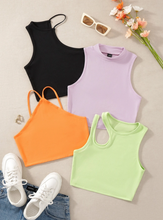 Load image into Gallery viewer, 4pcs Cut Out Asymmetrical Neck Ribbed Knit Tank Top
