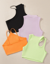 Load image into Gallery viewer, 4pcs Cut Out Asymmetrical Neck Ribbed Knit Tank Top
