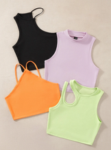 Load image into Gallery viewer, 4pcs Cut Out Asymmetrical Neck Ribbed Knit Tank Top
