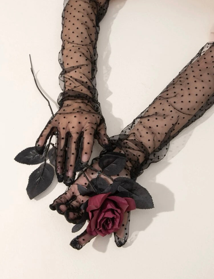 Polka Dot Pattern Lace Long Gloves
