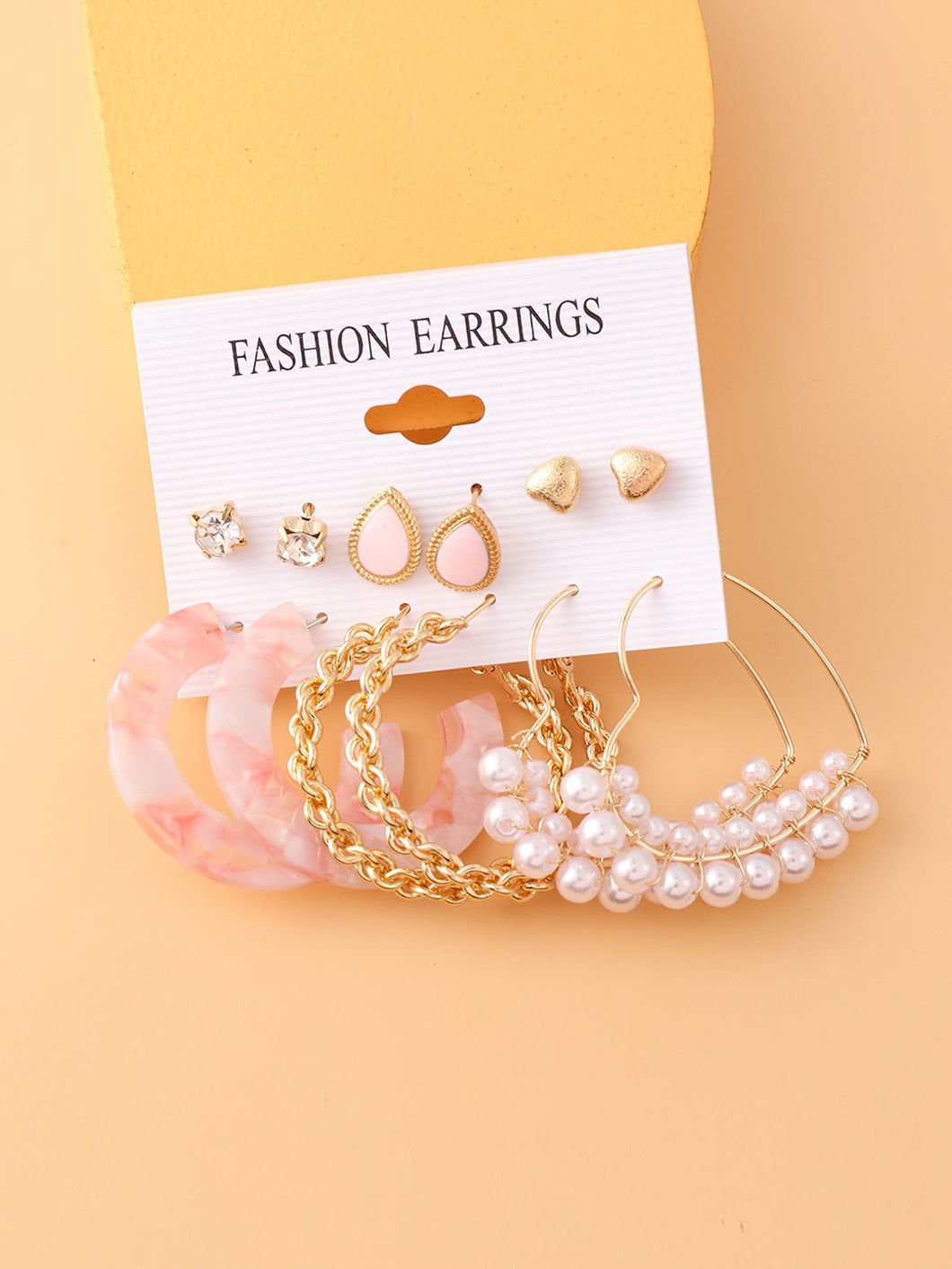 6pairs Rhinestone Decor Earrings