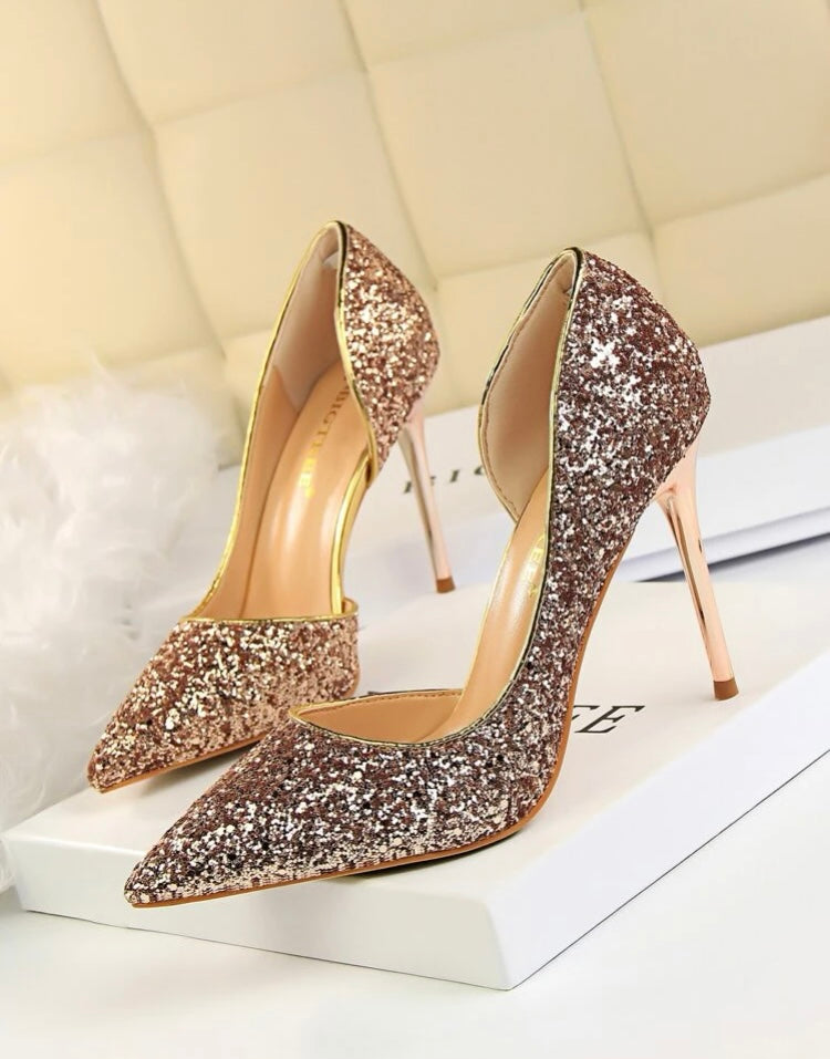 Allover Glitter Decor Stiletto Court Heels