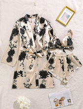 Load image into Gallery viewer, 3pcs Floral Print Belted Satin Night Set
