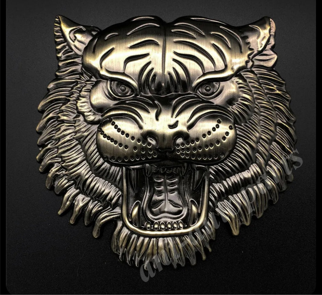 3D Big Bronze Metal Tiger Head Car Trunk Rear Side Emblem Badge Decal Stickers