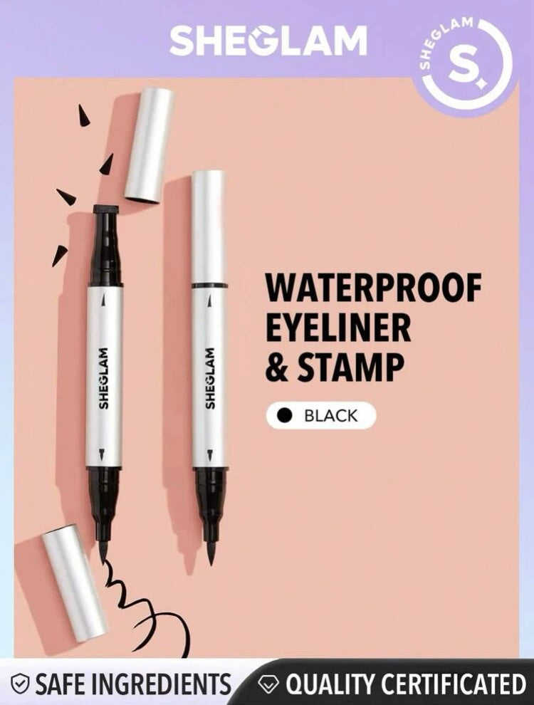 SHEGLAM Wing It Waterproof Liner Duo - Black 2 In 1 Waterproof Liquid Eyeliner Wing Stamp Pen Cat Eye Smudge-Proof Long Lasting Ultra-Fine Winged Eyeliner