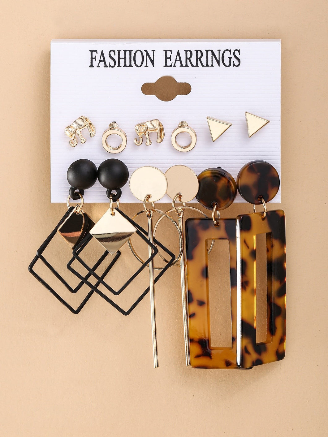 6pairs Tortoiseshell Geometric Earrings