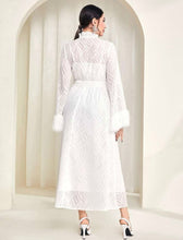 Load image into Gallery viewer, SHEIN Modely Keyhole Neckline Flounce Sleeve Fuzzy Cuff Belted Dress
