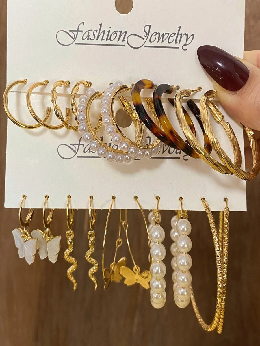 10pairs Faux Pearl & Butterfly Decor Earrings