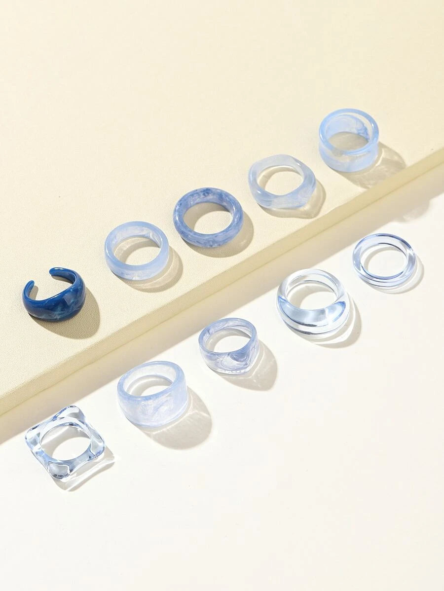 10pcs Geometric Design Ring