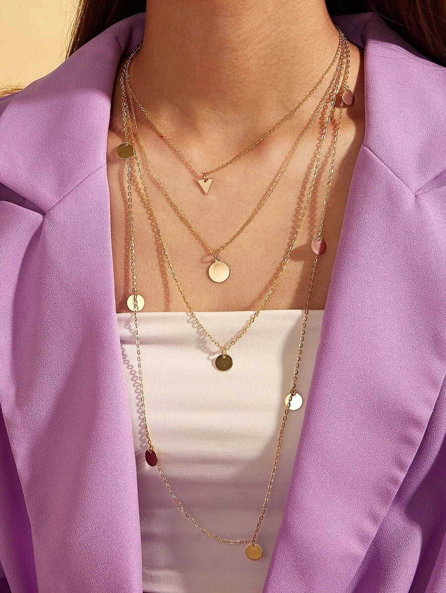 1pc Disc & Triangle Charm Layered Necklace