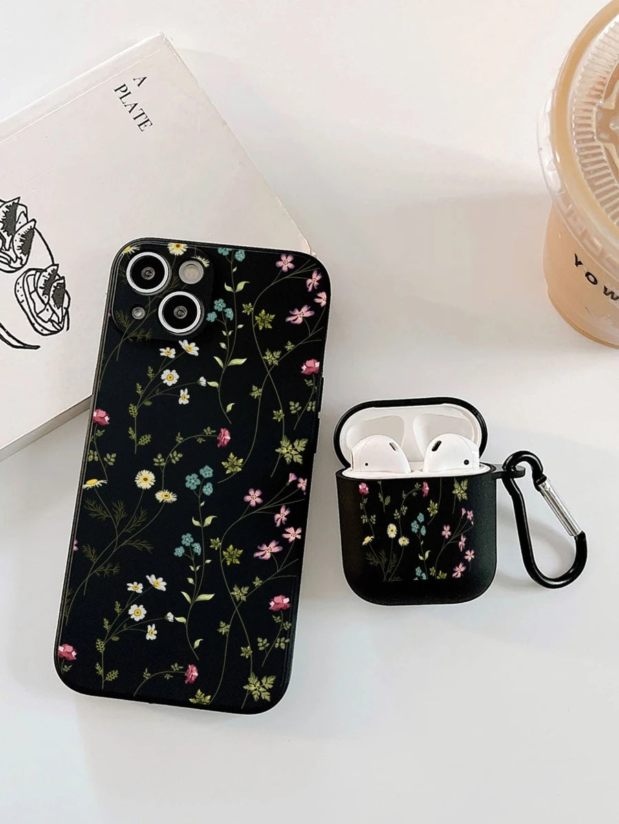 1pc Ditsy Floral Phone Case & 1pc Case Compatible With Airpods