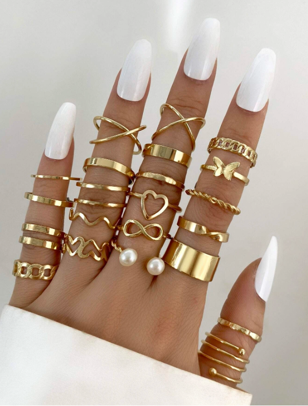 22pcs Heart & Faux Pearl Decor Ring