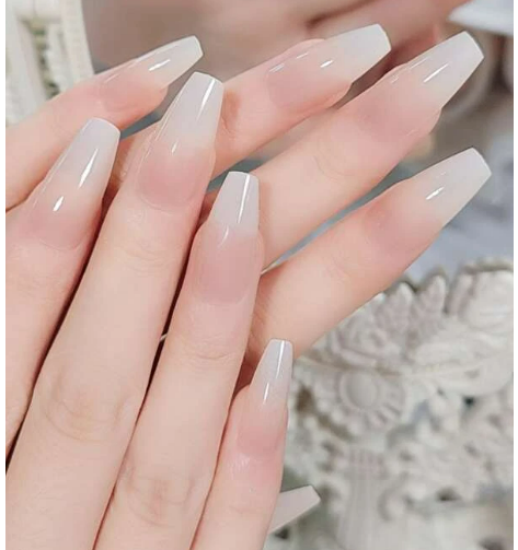 24pcs Long Coffin Ombre Fake Nail & 1sheet Tape & 1pc Nail File