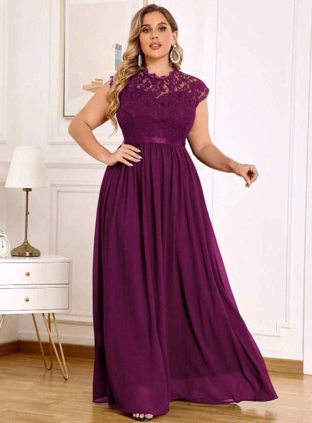 MIUSOL Plus Contrast Floral Lace Chiffon Maxi Formal Dress