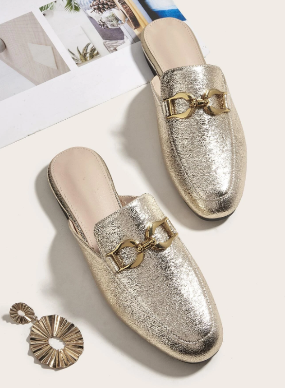 Glitter Horsebit Decor Flat Mules