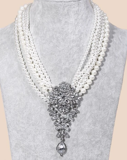 Faux Pearl & Rhinestone Decor Layered Necklace