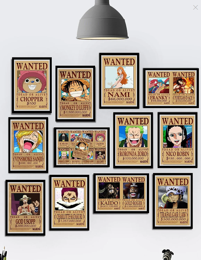 Tontilika Çerçeve Görünümlü One Piece Wanted Anime Temalı Mdf Tablo Seti (80X80 CM) 12 Parça Tontilika-12-11