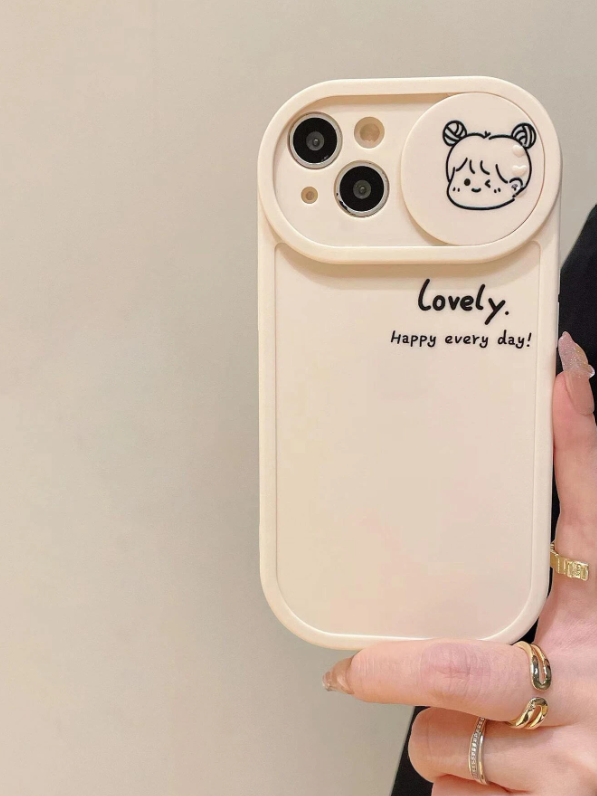 Cartoon Girl Print Slide Camera Cover Phone Case