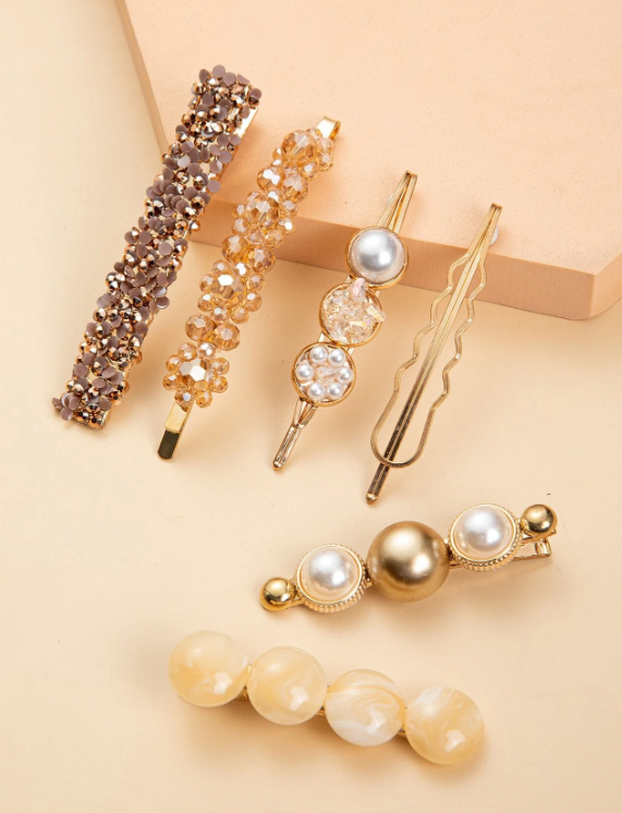 6pcs Faux Pearl & Crystal Decor Hair Clip