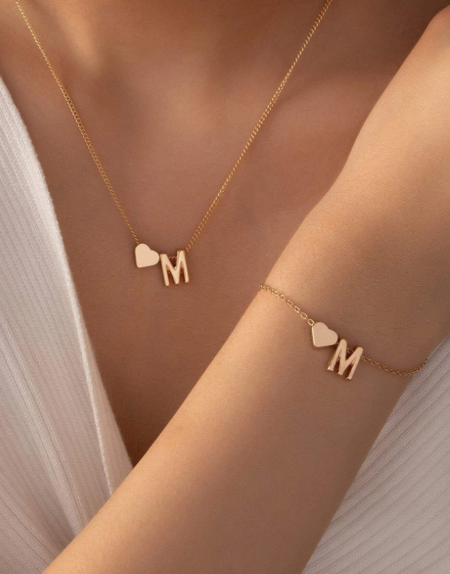2pcs Heart & Letter Decor Jewelry Set