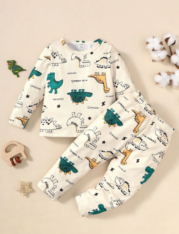 Baby Cartoon And Letter Graphic Tee & Pants