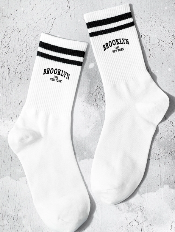 Striped & Letter Graphic Crew Socks