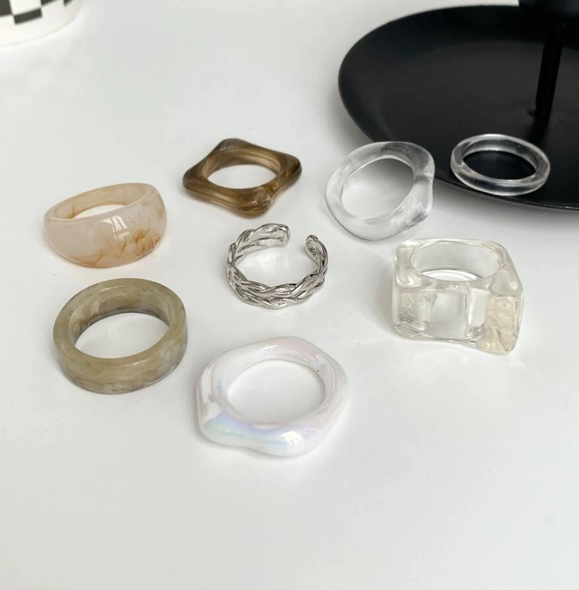 8pcs Twist & Resin Geometric Shaped Ring
