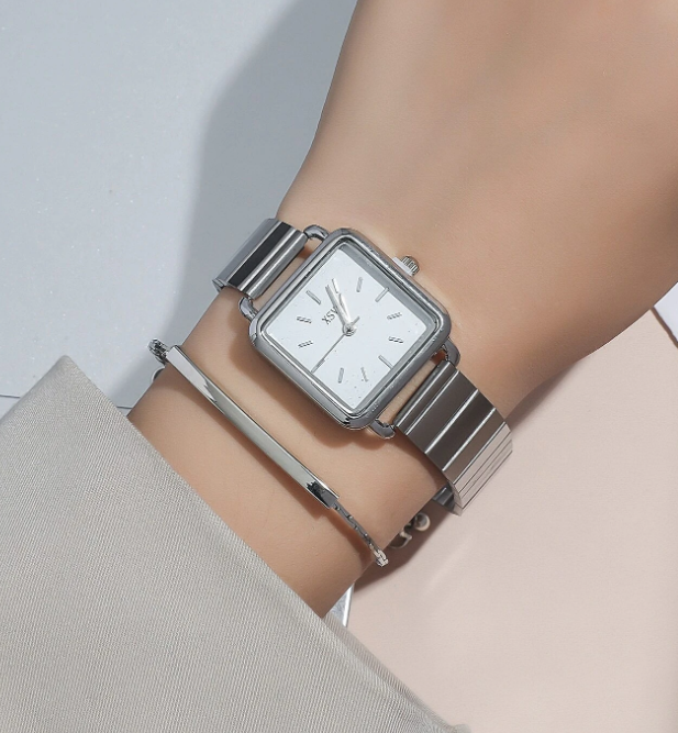 1pc Minimalist Square Pointer Quartz Watch & 1pc Bracelet