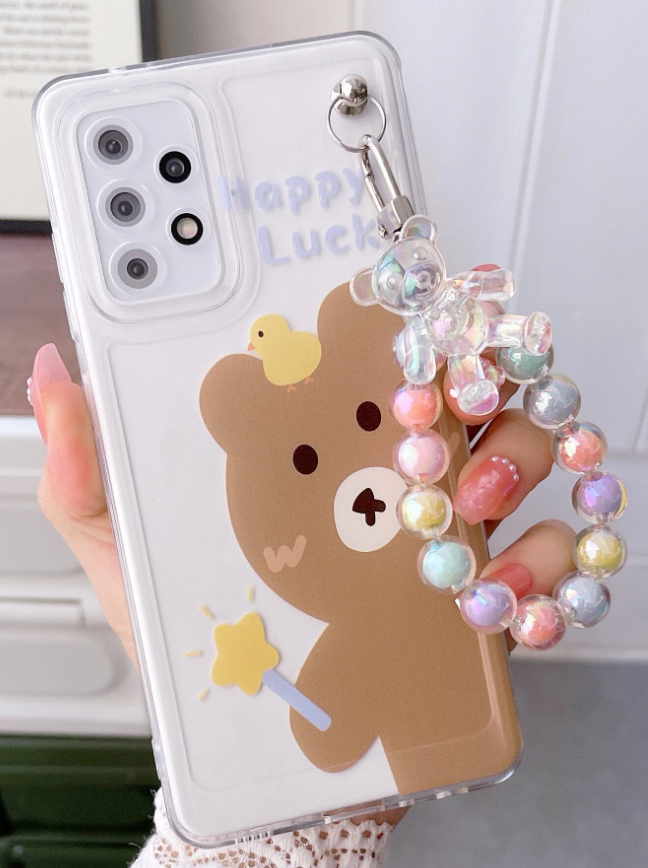 Cartoon Bear Pattern Phone Case With Lanyard