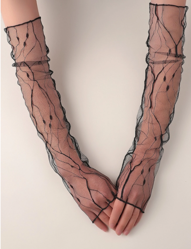 Black Mesh Long Gloves