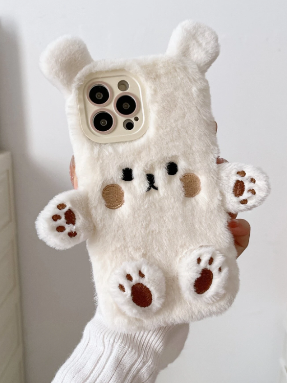 Cartoon Bear Design Plush Phone Case