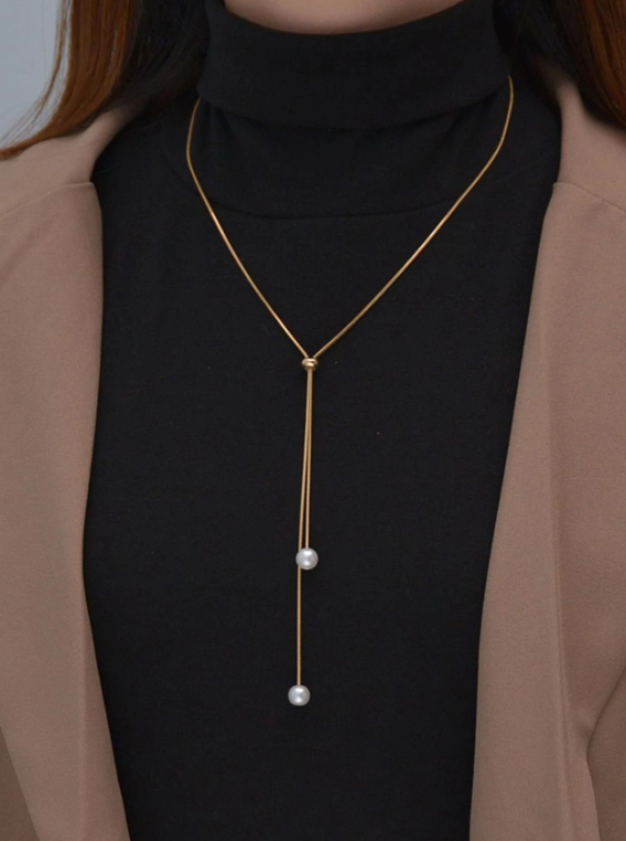 Faux Pearl Decor Y Lariat Necklace