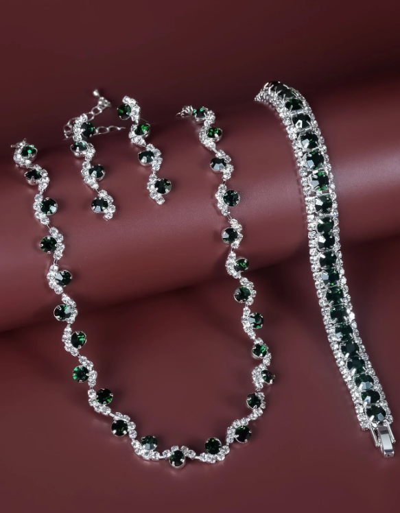 4pcs Rhinestone Decor Jewelry Set