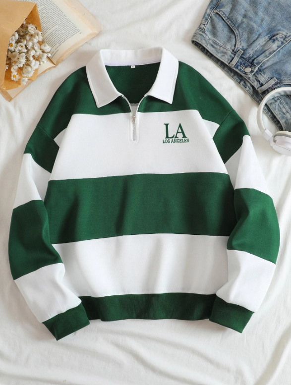 Colorblock Letter Graphic Quarter Zip Sweatshirt