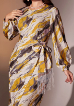 Load image into Gallery viewer, SHEIN Modely Plus Tie Dye Lantern Sleeve Wrap Knot Side Dress
