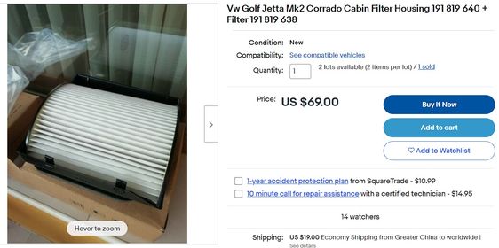 Vw Golf Jetta Mk2 Corrado Cabin Filter Housing Filter