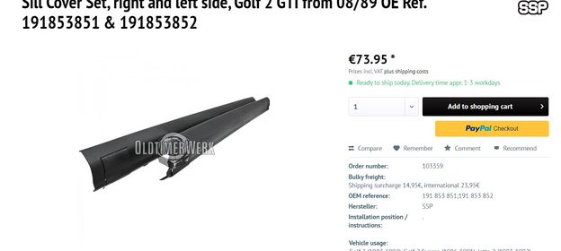 Sill Cover Set, right and left side, Golf 2 GTI