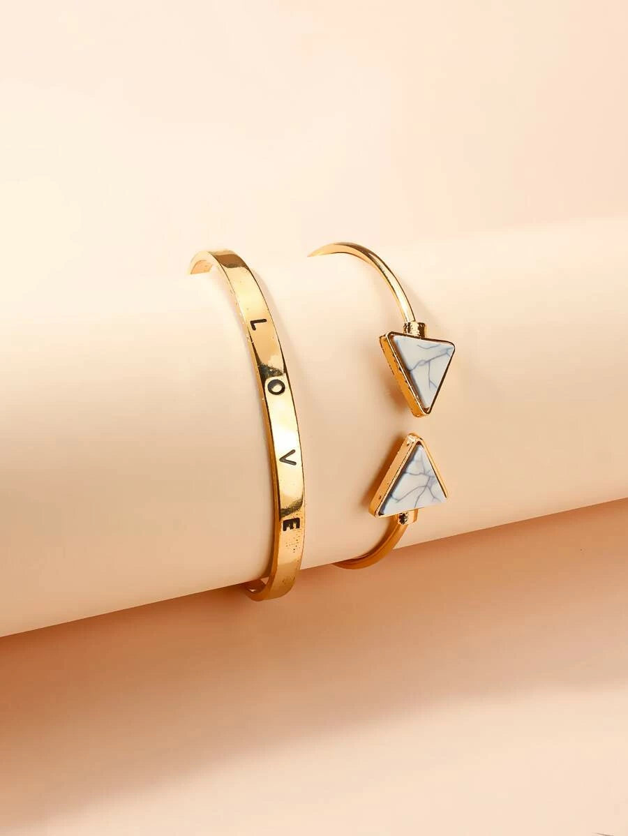 2pcs Triangle Letter Decor Cuff Bangle