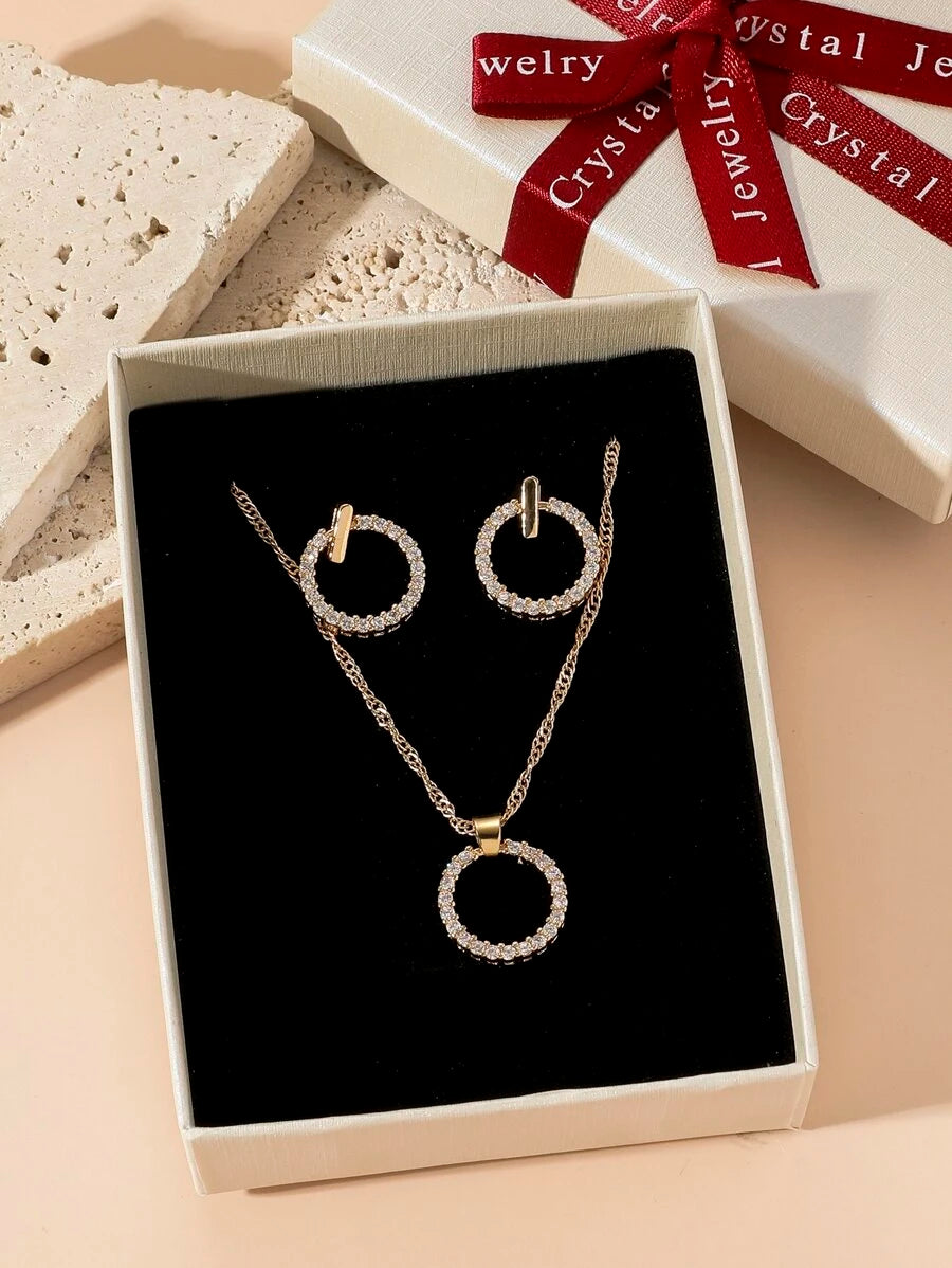 3pcs Cubic Zirconia Circle Decor Jewelry Set