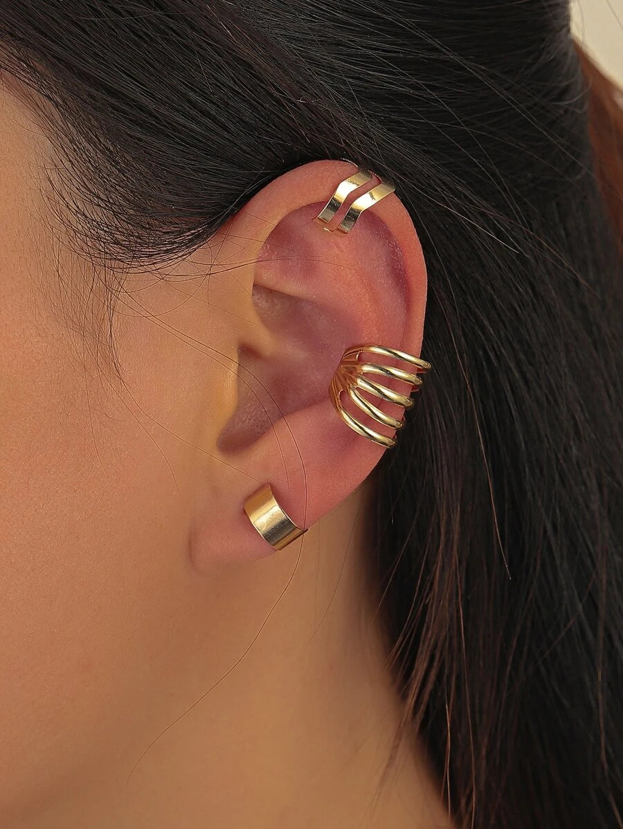 3pcs Simple Hollow Out Ear Cuff