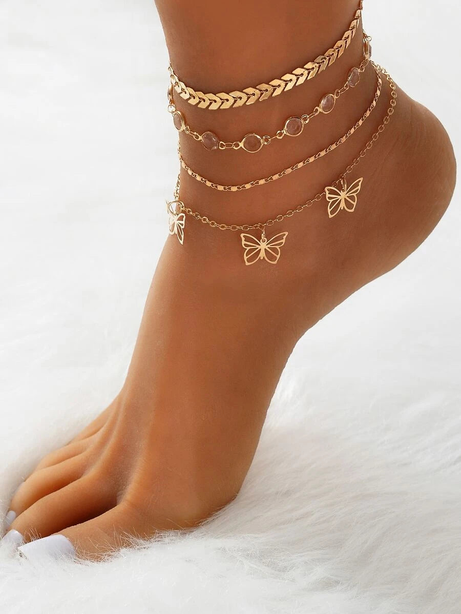 4pcs Butterfly Charm Anklet