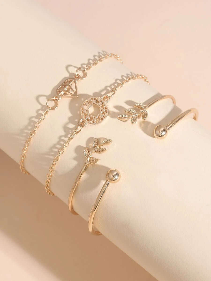 4pcs Leaf & Knot Decor Bracelet