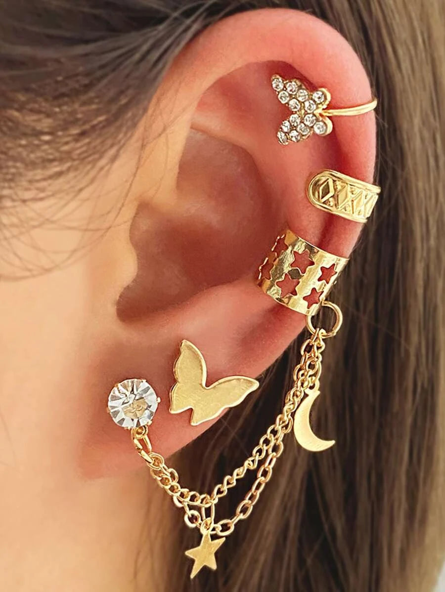 4pcs Rhinestone Decor Star & Butterfly Earrings